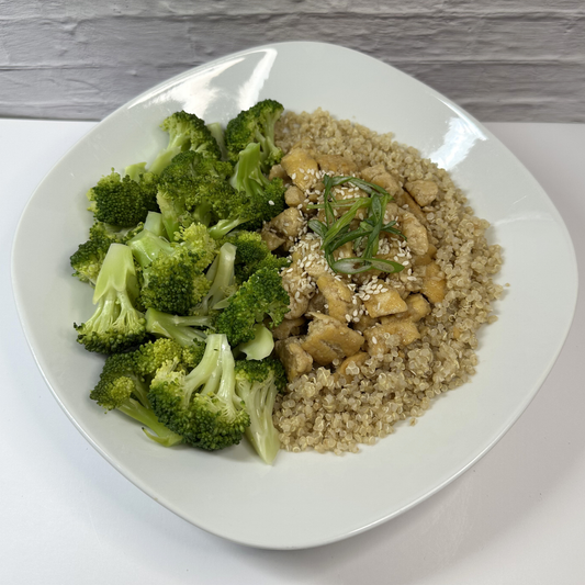 Honey Garlic Tofu with Broccoli and Quinoa